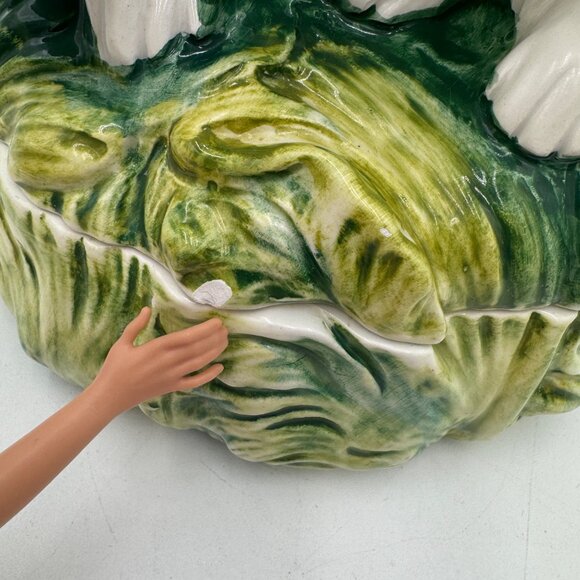 Pair of Bunny on top an  ITALIAN CACHEPOT Easter spring large read white green - Picture 14 of 16